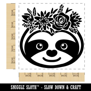 Sloth Wearing a Flower Crown Square Rubber Stamp for Stamping Crafting