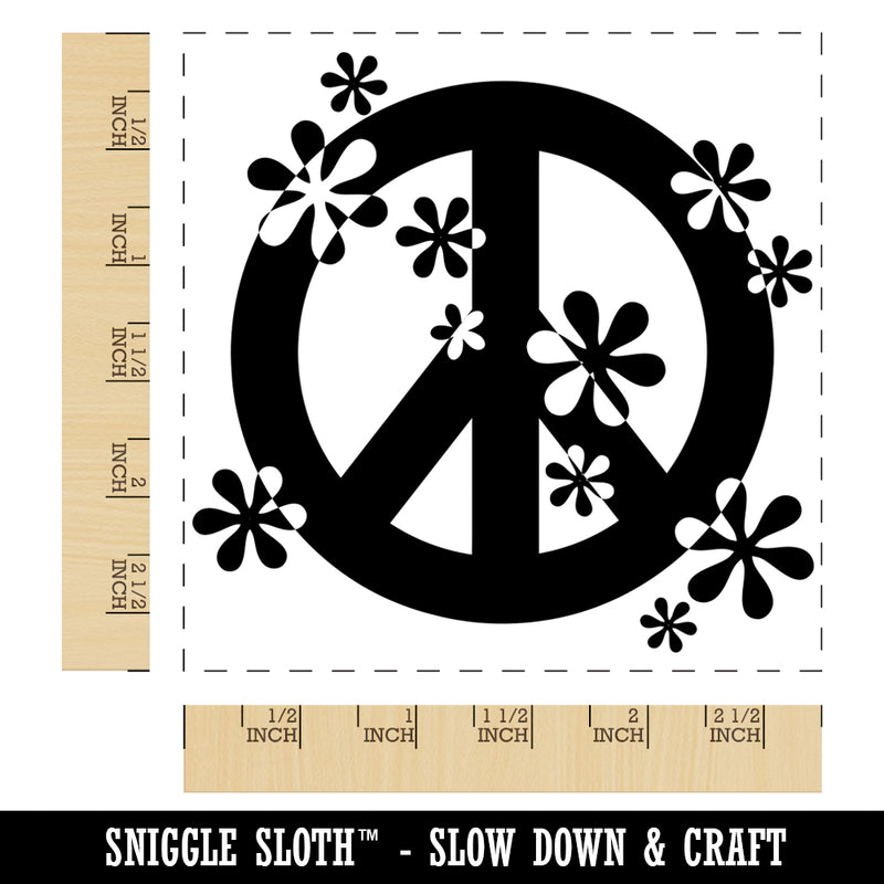 Contemporary Peace Sign With Flowers Square Rubber Stamp for Stamping Crafting