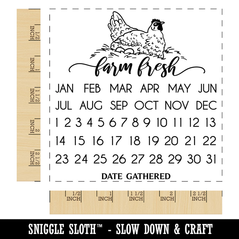 Farm Fresh Chicken Egg Carton Perpetual Calendar Date Gathered Square Rubber Stamp for Stamping Crafting