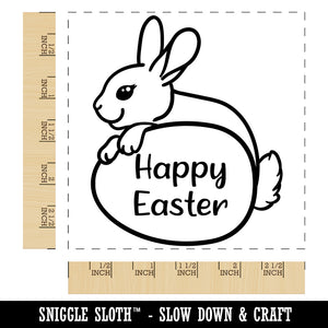 Happy Easter Bunny Behind Egg Square Rubber Stamp for Stamping Crafting