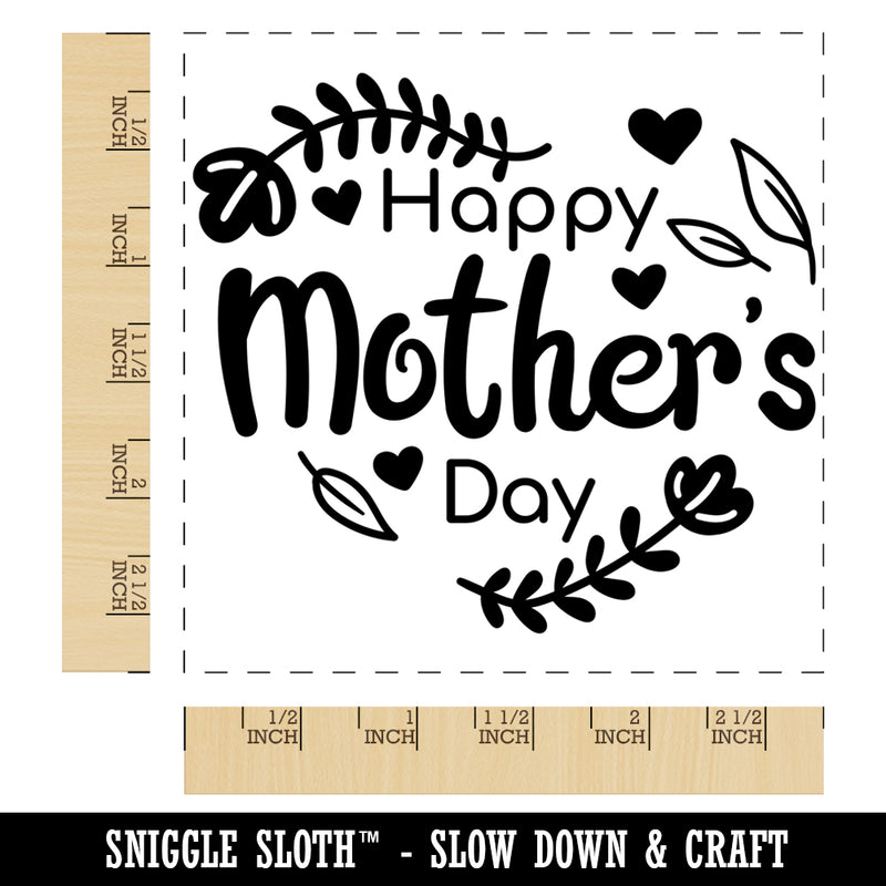 Happy Mother's Day Heart Shaped Flower Border Square Rubber Stamp for Stamping Crafting