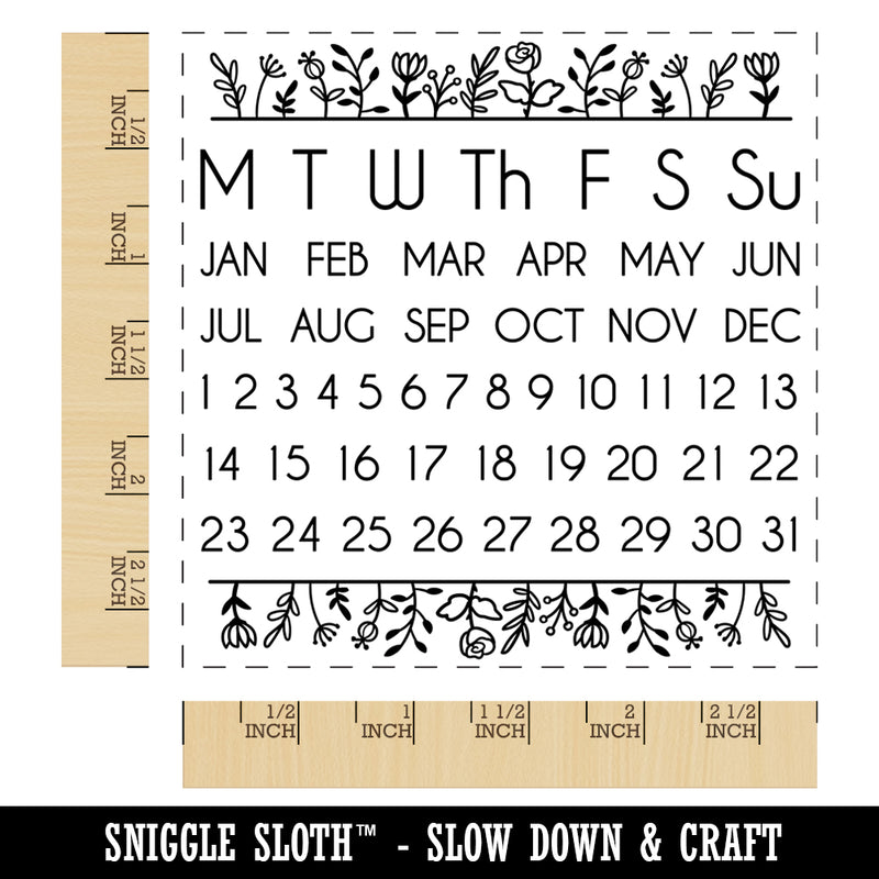 Perpetual Calendar Floral Planner Monday Start Square Rubber Stamp for Stamping Crafting