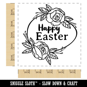 Happy Easter Egg with Elegant Roses Square Rubber Stamp for Stamping Crafting