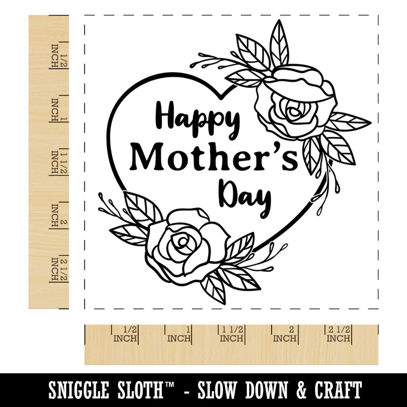 Happy Mother's Day Heart with Elegant Roses Square Rubber Stamp for Stamping Crafting