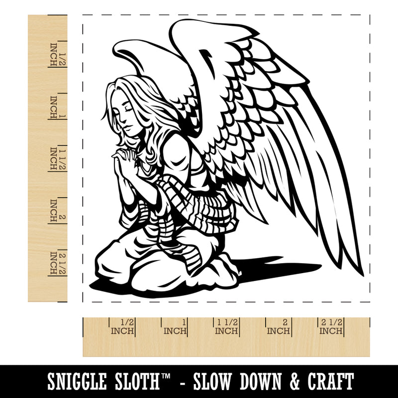 Praying Winged Angel Woman Square Rubber Stamp for Stamping Crafting