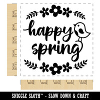 Happy Spring Bird and Flowers Square Rubber Stamp for Stamping Crafting