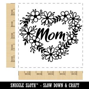 Mom Script in Flower Heart Wreath Mother's Day Birthday Square Rubber Stamp for Stamping Crafting