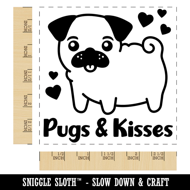 Pugs and Kisses Hugs Adorable Dog Hearts Square Rubber Stamp for Stamping Crafting