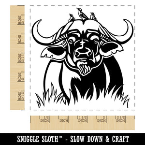 African Cape Buffalo with Oxpecker Birds Square Rubber Stamp for Stamping Crafting