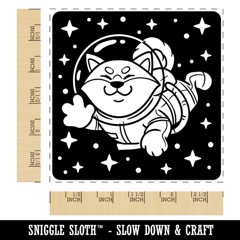 Akita Dog Astronaut Floating in Space Square Rubber Stamp for Stamping Crafting