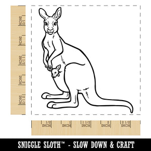 Kangaroo with Joey in Pouch Square Rubber Stamp for Stamping Crafting