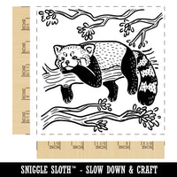 Red Panda Lounging on Branch Square Rubber Stamp for Stamping Crafting