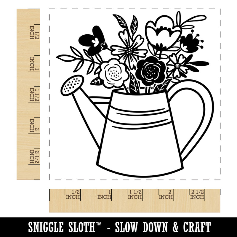 Watering Can Bouquet of Flowers Square Rubber Stamp for Stamping Crafting