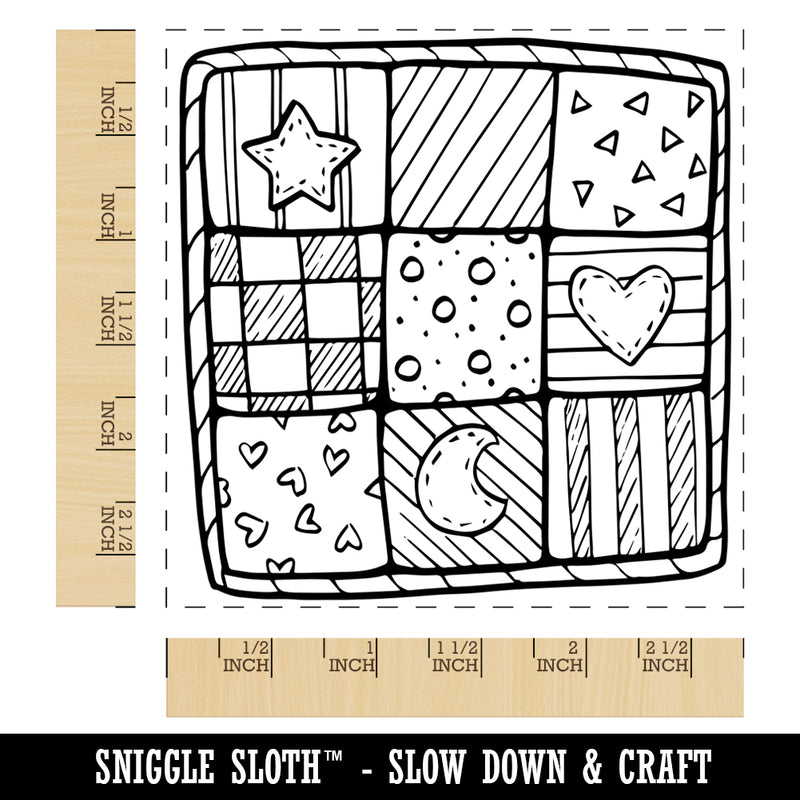 Charming Hand Drawn Quilt Doodle Sewing Quilting Square Rubber Stamp for Stamping Crafting