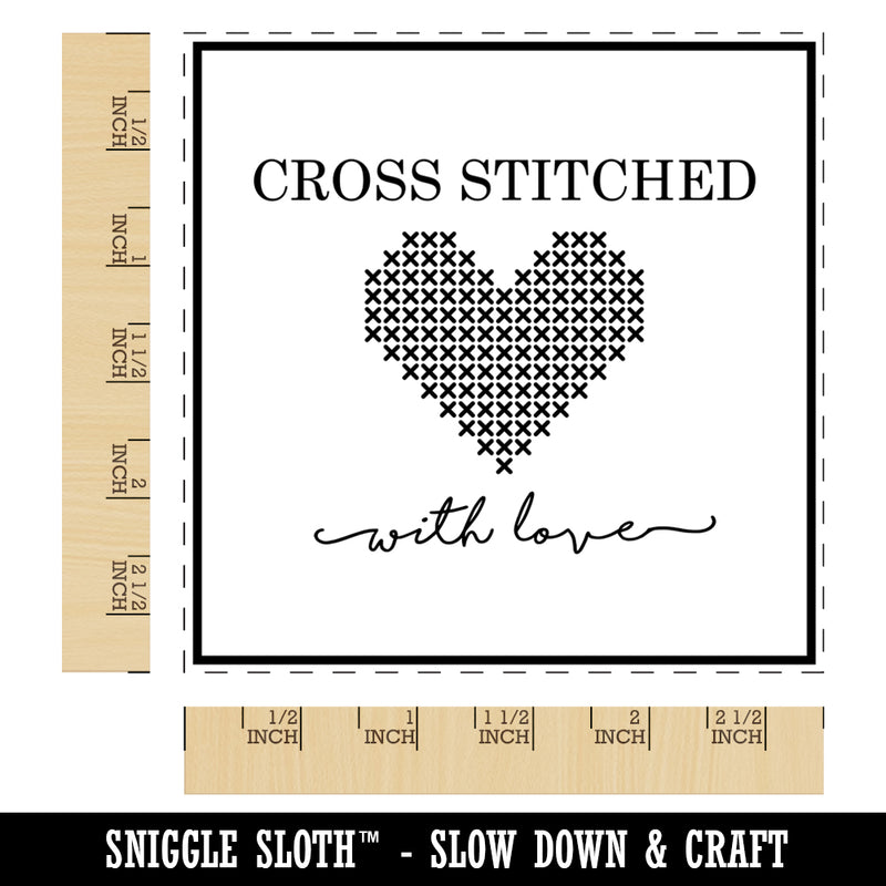 Cross Stitched Heart With Love Label Square Rubber Stamp for Stamping Crafting