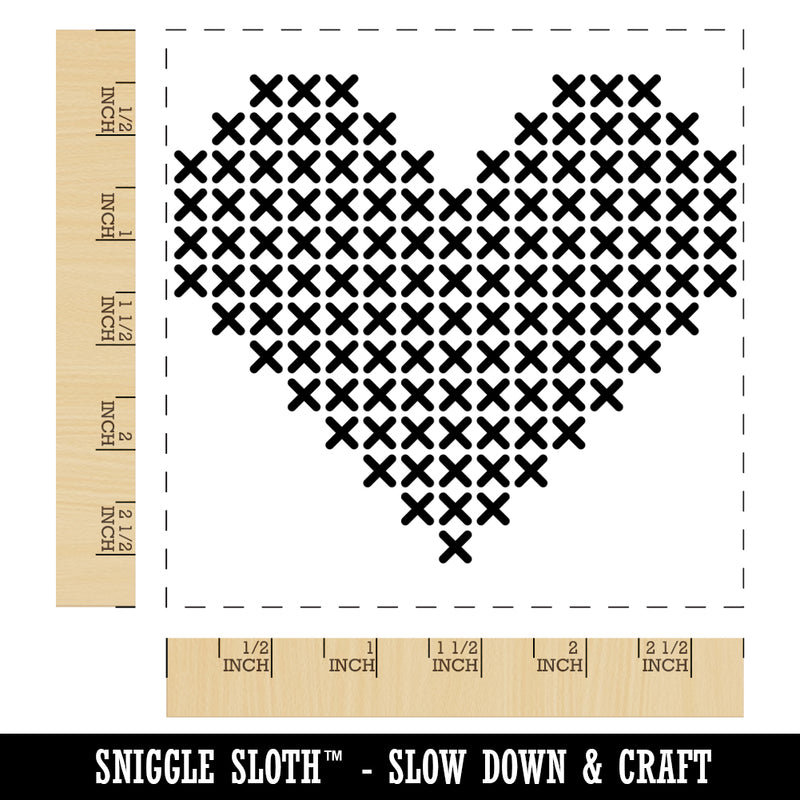 Cross Stitched Heart Square Rubber Stamp for Stamping Crafting