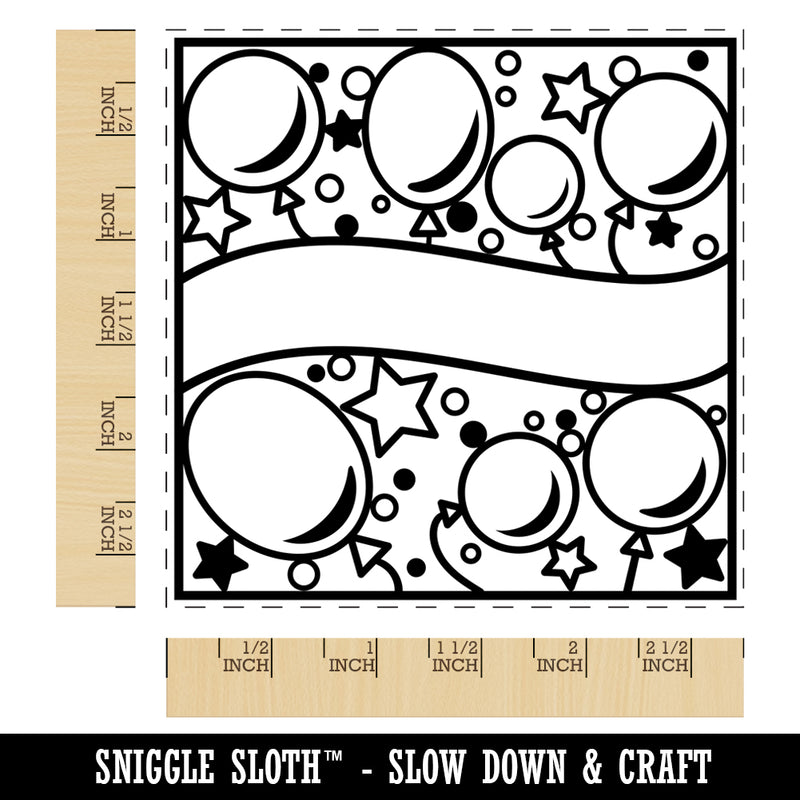 Cute Balloons and Stars Blank Banner for Celebration Party Birthday Square Rubber Stamp for Stamping Crafting