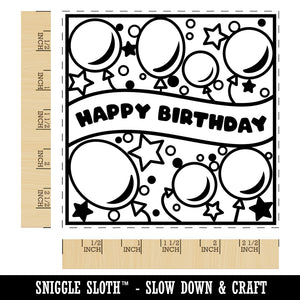 Happy Birthday Cute Balloons and Stars Square Rubber Stamp for Stamping Crafting