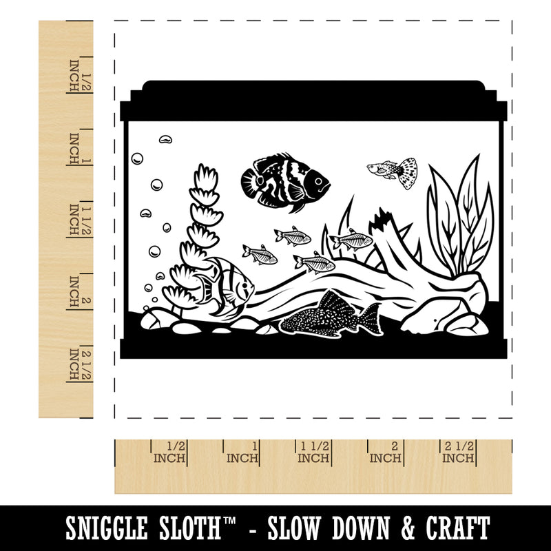 Aquarium Tank Filled with Various Fish Square Rubber Stamp for Stamping Crafting