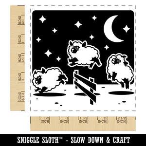 Counting Jumping Sleeping Sheep with Moon and Stars at Night Square Rubber Stamp for Stamping Crafting