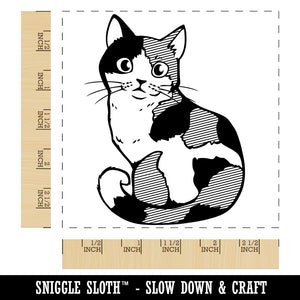 Cute and Curious Spotted Calico Cat Square Rubber Stamp for Stamping Crafting