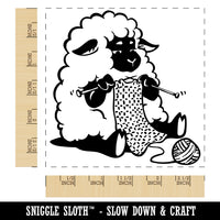 Cute Sheep Knitting with Wool Yarn Square Rubber Stamp for Stamping Crafting