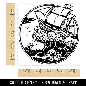 Fantasy Ship on Large Ocean Wave Square Rubber Stamp for Stamping Crafting