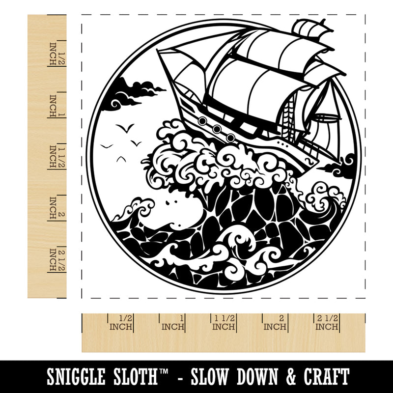 Fantasy Ship on Large Ocean Wave Square Rubber Stamp for Stamping Crafting