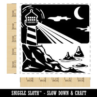 Lighthouse On the Ocean Under Night Sky Square Rubber Stamp for Stamping Crafting