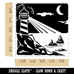 Lighthouse On the Ocean Under Night Sky Square Rubber Stamp for Stamping Crafting