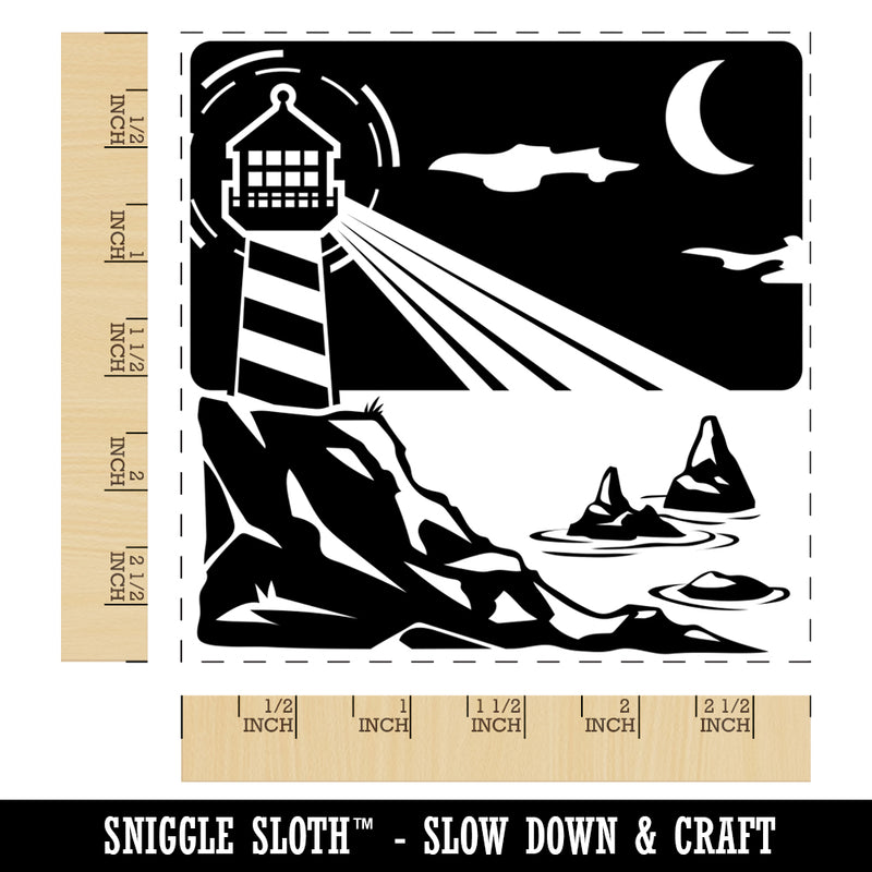 Lighthouse On the Ocean Under Night Sky Square Rubber Stamp for Stamping Crafting