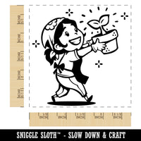 Proud Gardening Gardener Girl with Potted Plant Square Rubber Stamp for Stamping Crafting