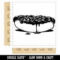Sloppy Messy Chili Cheese Dog Plump Hotdog Frank on a Bun Square Rubber Stamp for Stamping Crafting