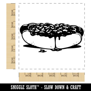 Sloppy Messy Chili Cheese Dog Plump Hotdog Frank on a Bun Square Rubber Stamp for Stamping Crafting