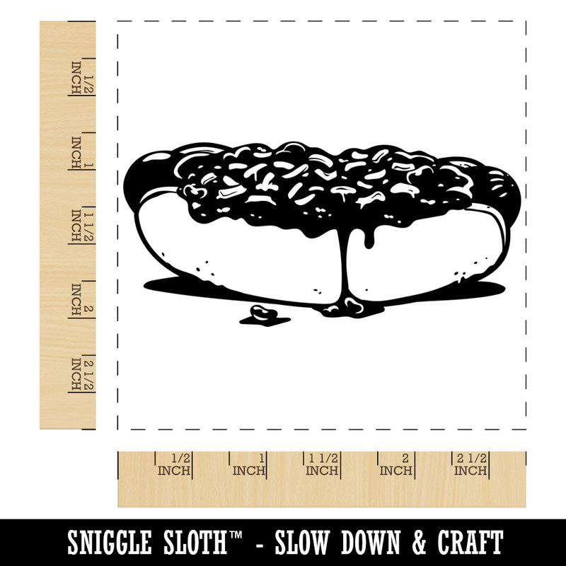 Sloppy Messy Chili Cheese Dog Plump Hotdog Frank on a Bun Square Rubber Stamp for Stamping Crafting