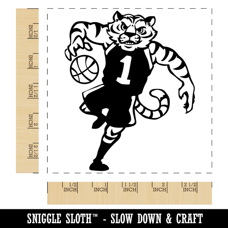 Tiger Playing Basketball Athletic Sports Square Rubber Stamp for Stamping Crafting
