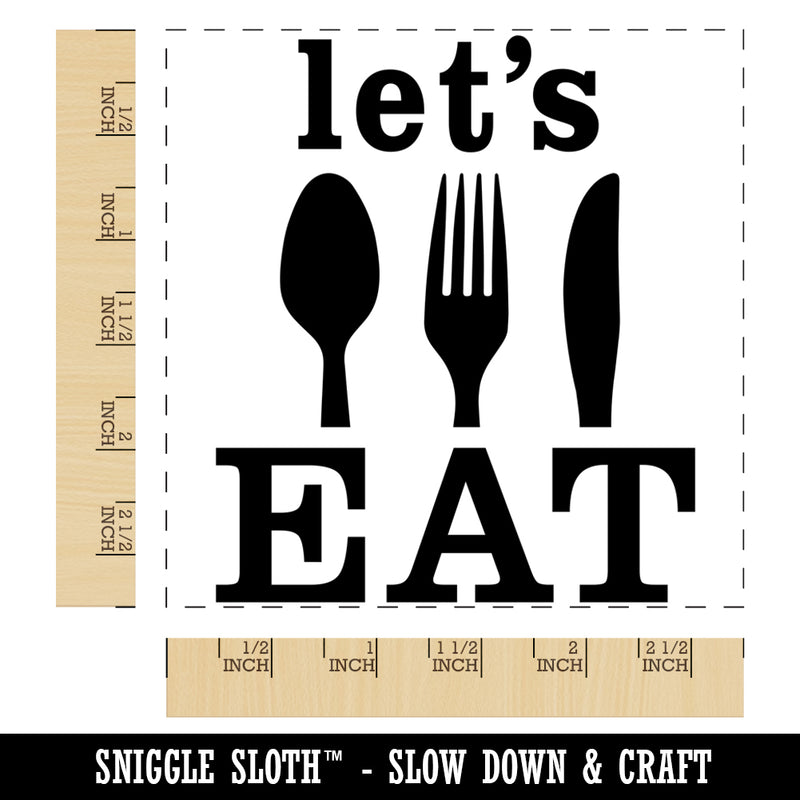 Let's Eat Knife Fork Spoon Square Rubber Stamp for Stamping Crafting