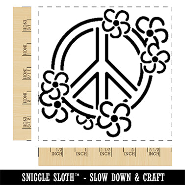 Peace Sign Surrounded by Flowers Square Rubber Stamp for Stamping Crafting