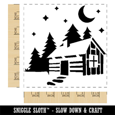 Cozy Log Cabin Outdoors Trees Woods Square Rubber Stamp for Stamping Crafting