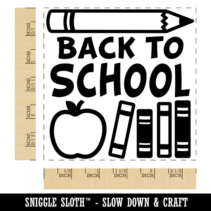 Back to School Pencil Apple Books Square Rubber Stamp for Stamping Crafting