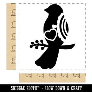 Bird Sitting on a Branch Heart and Scallop Details Square Rubber Stamp for Stamping Crafting