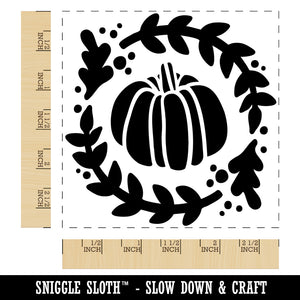 Fall Autumn Pumpkin in Wreath Square Rubber Stamp for Stamping Crafting