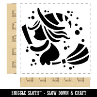 Halloween Witch on Broomstick Square Rubber Stamp for Stamping Crafting