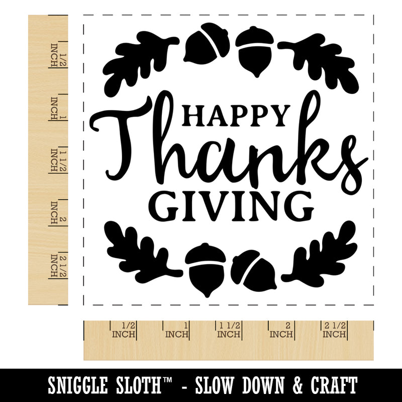 Happy Thanksgiving Oak Leaves Acorns Square Rubber Stamp for Stamping Crafting