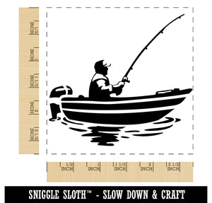 Fisherman in Fishing Boat Square Rubber Stamp for Stamping Crafting