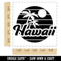 Hawaii Sunset Text with Palm Trees Square Rubber Stamp for Stamping Crafting