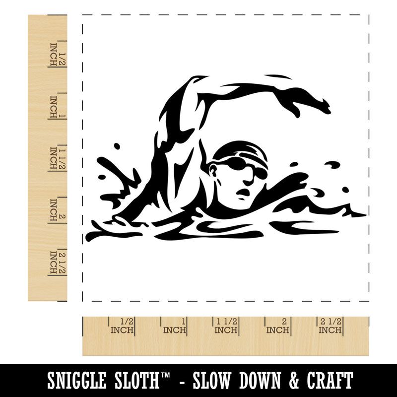 Swimmer Swimming Freestyle Taking Breath Square Rubber Stamp for Stamping Crafting