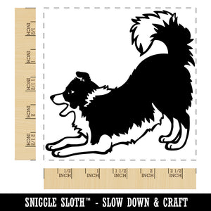 Border Collie Dog Play Bow Square Rubber Stamp for Stamping Crafting