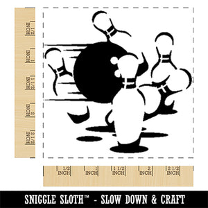 Bowling Ball Knocking Over Bowling Pins Square Rubber Stamp for Stamping Crafting