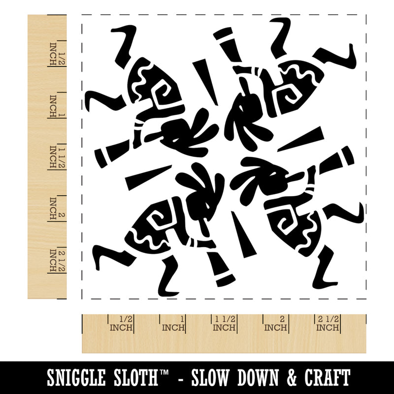 Kokopelli Circle Dancing Pattern Southwestern Fertility God Square Rubber Stamp for Stamping Crafting